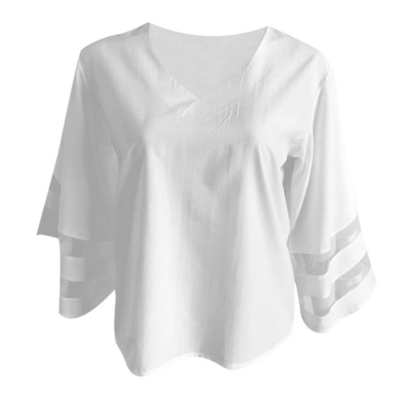 White Summery Loose Top With Mesh Oversize Sleeves - Picture 6 of 8